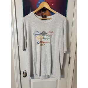 Vintage 90s Harley Davidson Olympic USA T-Shirt XL Shelton's Goldsboro NC Gray